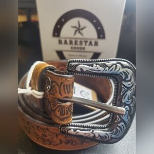 RareStar Brown Leather Belt with Silver Buckle
